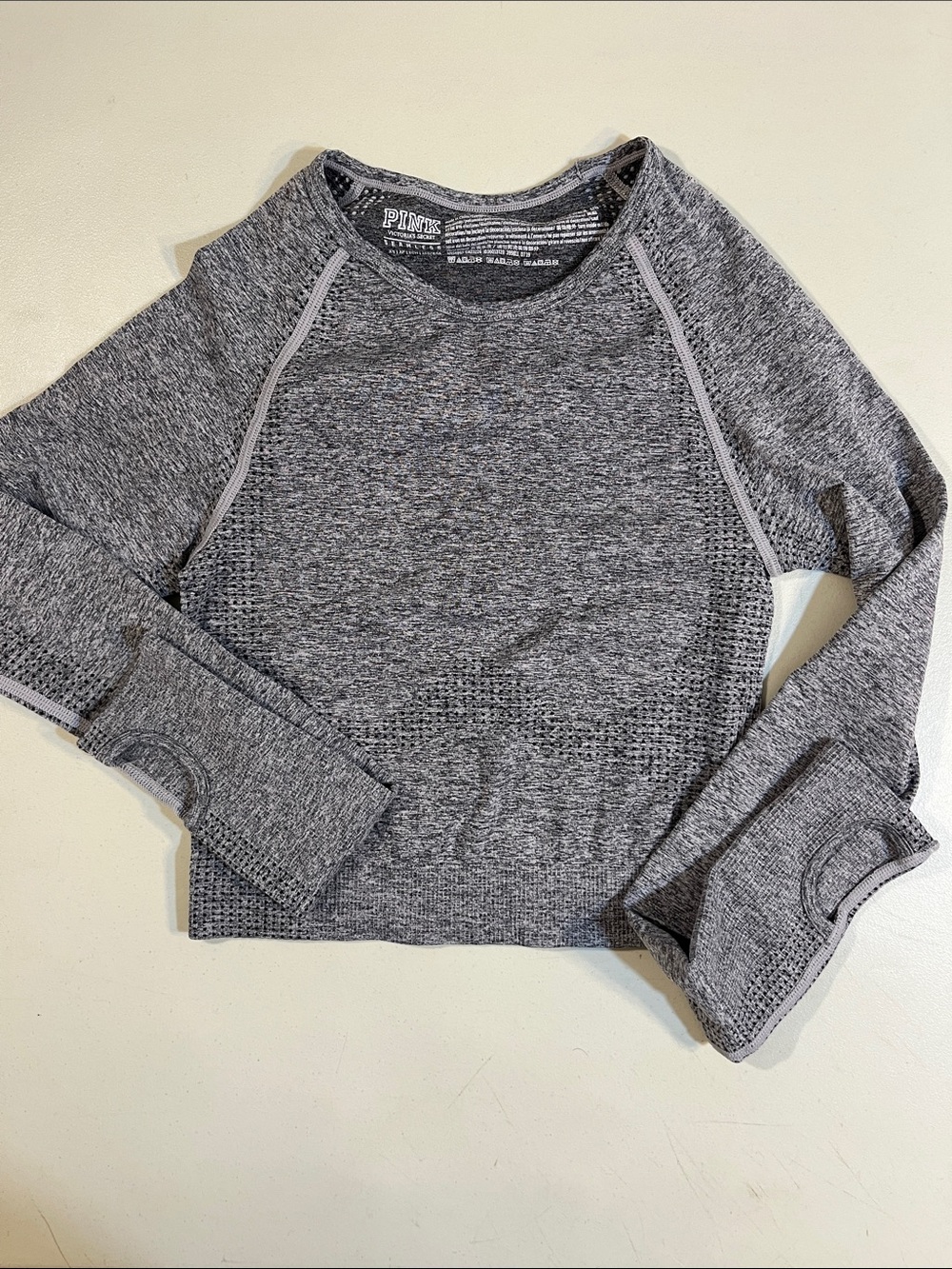 Victoria's Secret Pink Heathered Charcoal Seamless Long Sleeve Top